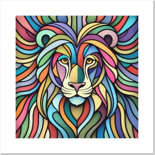 Colorful Abstract Lion Head Posters and Art